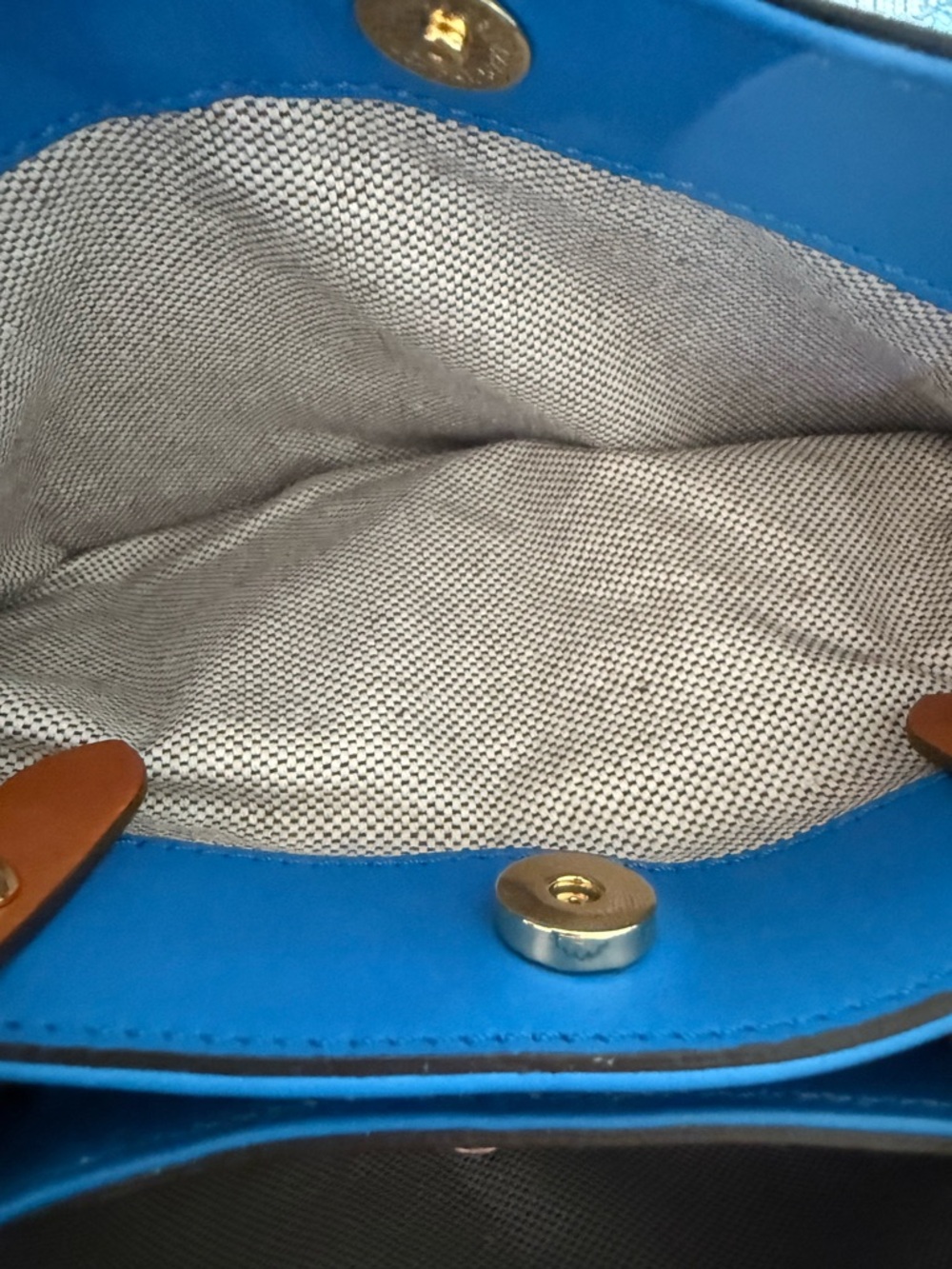 Dooney & Bourke Blue Leather Tote with Brown Trim - Picture 11 of 16